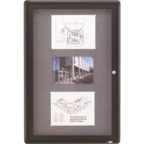 Enclosed Radius Fabric Bulletin Board, 2 ft. x 3 ft., 1-Door, Graphite Frame Gray