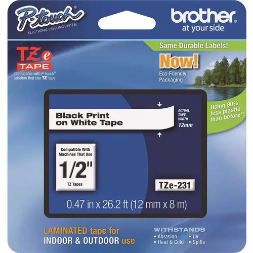 Tze Standard Adhesive Laminated Labeling Tape 0.47"X26.2 Ft Black/White Tze Standard Adhesive Laminated Labeling Tape 0.47"X26.2 Ft Black/White