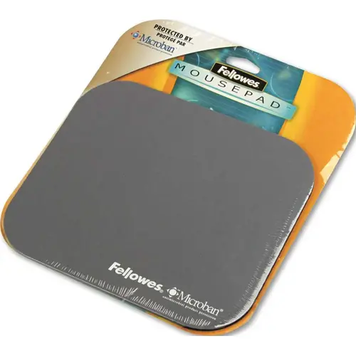 MOUSE PAD W/MICROBAN, NONSKID BASE, 9 X 8, SILVER