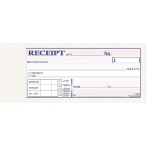 Cardinal Brands, Inc 10141368 RECEIPT BOOK, 2-3/4 X 7-3/16, THREE-PART CARBONLESS, 50 FORMS