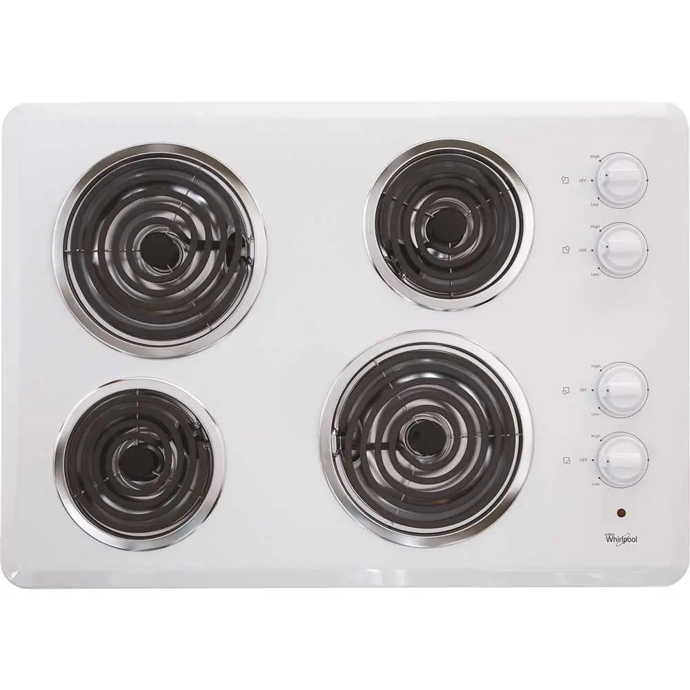 Whirlpool 30 in. Coil Electric Cooktop in White with 4 Elements WCC31430AW Whirlpool 30 in. Coil Electric Cooktop in White with 4 Elements WCC31430AW