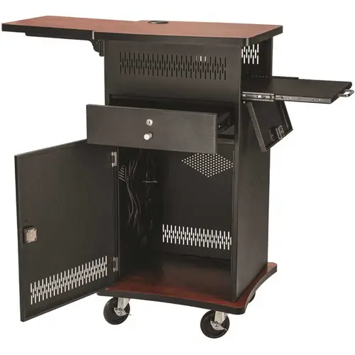 The Wizard Presentation Cart 4-Wheeled Cherry Wood, Black Steel The Wizard Presentation Cart 4-Wheeled Cherry Wood, Black Steel