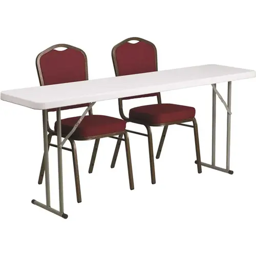72 in. Burgundy Plastic Tabletop Fabric Seat Folding Table and Chair Set Red
