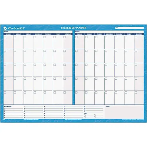 30/60-DAY FORMAT REVERSIBLE/ERASABLE UNDATED WALL PLANNER, 48 X 32, BLUE/WHITE
