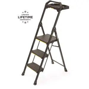Gorilla Ladders GLHD-3T 3-Step Pro-Grade Steel Step Stool Project Ladder, 300 lbs. Load Capacity Type IA Duty Rating (9ft. Reach Height)