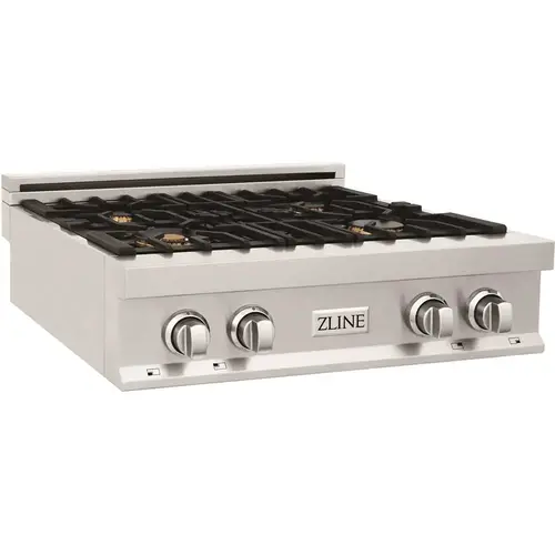 30 in. 4 Burner Front Control Gas Cooktop with Brass Burners in Stainless Steel 30 in. 4 Burner Front Control Gas Cooktop with Brass Burners in Stainless Steel