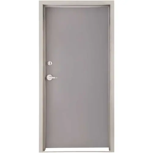 36 in. x 80 in. Fire-Rated Gray Left-Hand Flush Steel Prehung Commercial Door with Welded Frame, Deadlock and Hardware