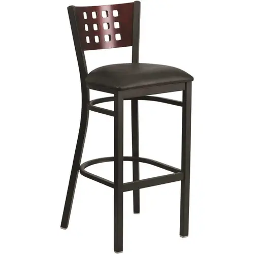 HERCULES Series 32 in. Mahogany Wood Back/Black Vinyl Seat/Black Metal Frame Bar Stool HERCULES Series 32 in. Mahogany Wood Back/Black Vinyl Seat/Black Metal Frame Bar Stool