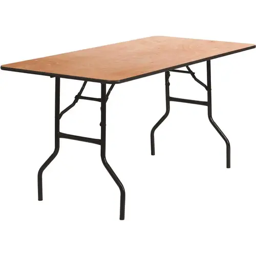 60 in. Natural Wood Tabletop Metal Frame Folding Table Brown