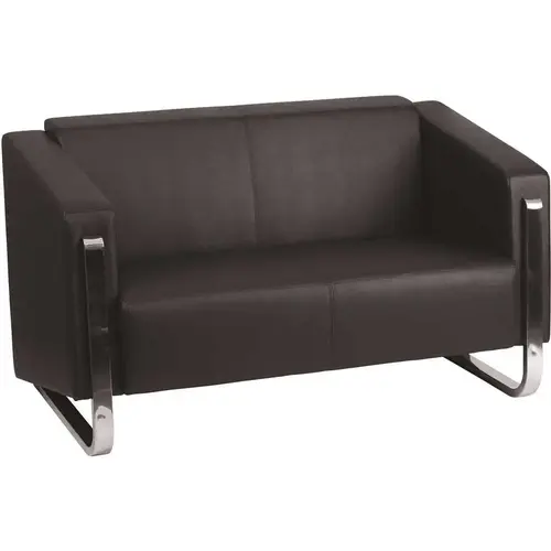 54 in. Black Faux Leather 2-Seater Loveseat with Stainless Steel Frame 54 in. Black Faux Leather 2-Seater Loveseat with Stainless Steel Frame