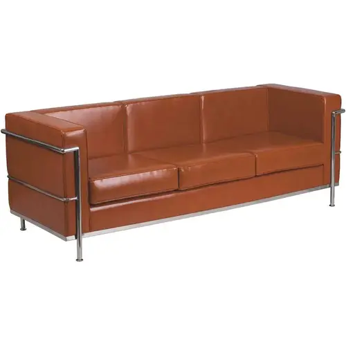 79 in. Cognac Faux Leather 4-Seater Bridgewater Sofa with Square Arms 79 in. Cognac Faux Leather 4-Seater Bridgewater Sofa with Square Arms