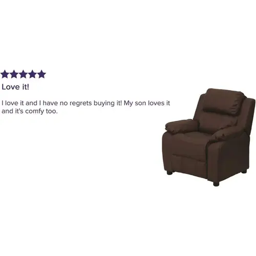 Deluxe Padded Contemporary Brown Leather Kids Recliner with Storage Arms Deluxe Padded Contemporary Brown Leather Kids Recliner with Storage Arms
