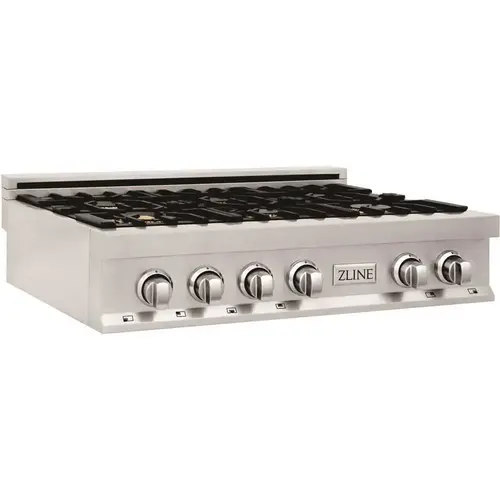 36 in. 6 Burner Front Control Gas Cooktop with Brass Burners in Stainless Steel 36 in. 6 Burner Front Control Gas Cooktop with Brass Burners in Stainless Steel
