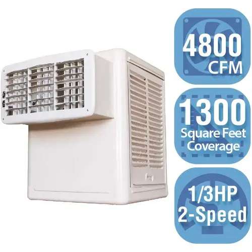 4,800 CFM 120-Volt 2-Speed Window Evaporative Cooler for 1,800 sq. ft. (with Motor) White 4,800 CFM 120-Volt 2-Speed Window Evaporative Cooler for 1,800 sq. ft. (with Motor) White