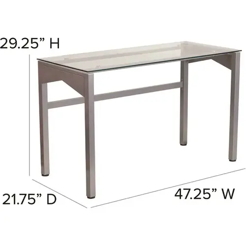 47.3 in. Rectangular Clear/Silver Writing Desks with Glass Top 47.3 in. Rectangular Clear/Silver Writing Desks with Glass Top