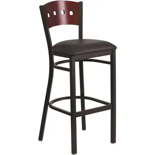 32 in. Mahogany Wood Back/Black Vinyl Seat/Black Metal Frame Bar Stool 32 in. Mahogany Wood Back/Black Vinyl Seat/Black Metal Frame Bar Stool