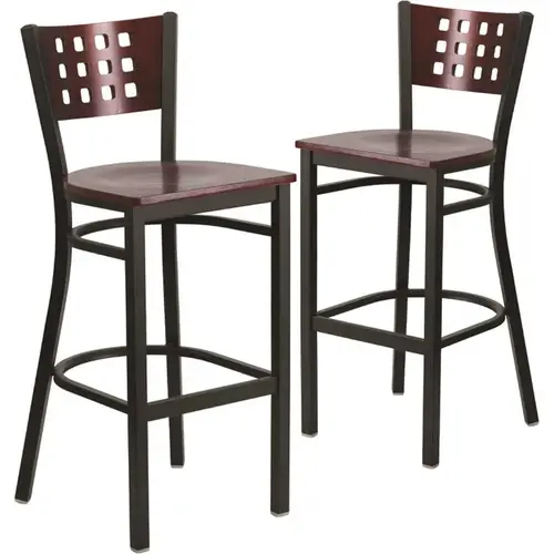 29.75 in. Mahogany Wood Back/Mahogany Wood Seat/Black Metal Frame Bar Stool 29.75 in. Mahogany Wood Back/Mahogany Wood Seat/Black Metal Frame Bar Stool