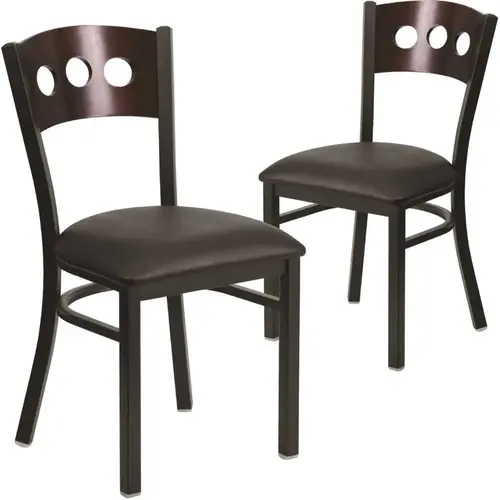 Walnut Wood Back/Black Vinyl Seat/Black Metal Frame Restaurant Chairs Walnut Wood Back/Black Vinyl Seat/Black Metal Frame Restaurant Chairs