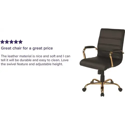Whitney Mid-Back Faux Leather Swivel Ergonomic Office Chair in Black/Gold Frame with Arms Whitney Mid-Back Faux Leather Swivel Ergonomic Office Chair in Black/Gold Frame with Arms