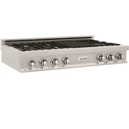48 in. 7 Burner Front Control Porcelain Gas Cooktop in Fingerprint Resistant Stainless Steel with Griddle 48 in. 7 Burner Front Control Porcelain Gas Cooktop in Fingerprint Resistant Stainless Steel with Griddle