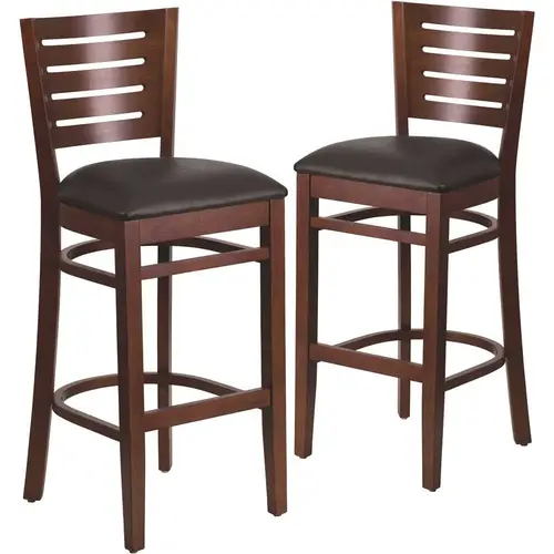 31.5 in. Black Vinyl Seat/Walnut Wood Frame Bar Stool