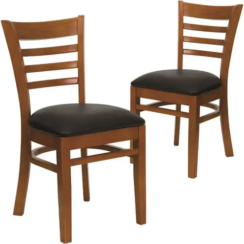 Black Vinyl Seat/Cherry Wood Frame Restaurant Chairs Black Vinyl Seat/Cherry Wood Frame Restaurant Chairs