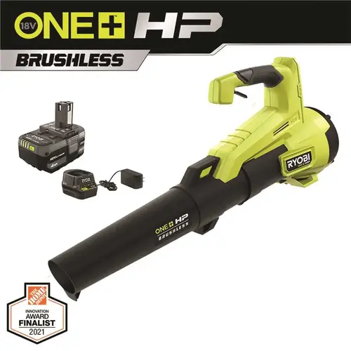 ONE+ HP 18V Brushless 110 MPH 350 CFM Cordless Variable-Speed Jet Fan Leaf Blower w/ 4.0 Ah Battery and Charger ONE+ HP 18V Brushless 110 MPH 350 CFM Cordless Variable-Speed Jet Fan Leaf Blower w/ 4.0 Ah Battery and Charger