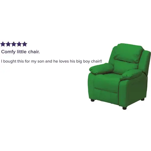 Deluxe Padded Contemporary Green Vinyl Kids Recliner with Storage Arms Deluxe Padded Contemporary Green Vinyl Kids Recliner with Storage Arms