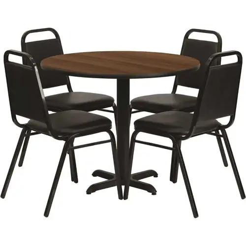 5-Piece Table And Chair Set (Walnut Top) (Black Vinyl Seat)