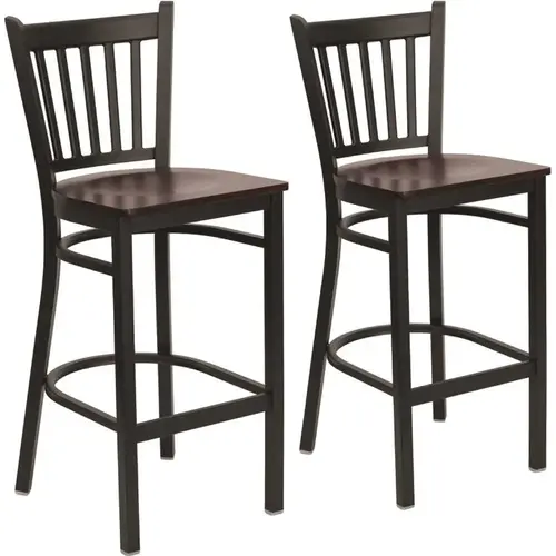 28.75 in. Mahogany Wood Seat/Black Metal Frame Bar Stool