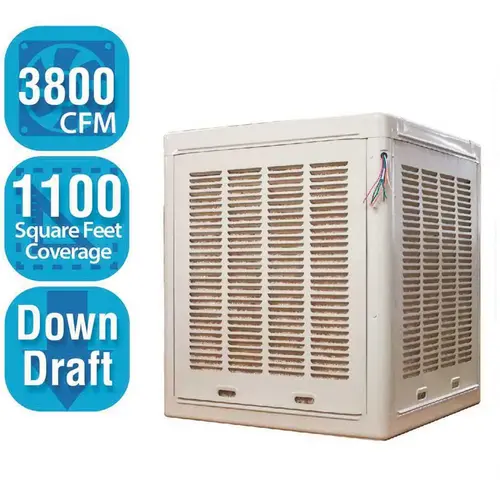 3,800 CFM 2-Speed Down-Draft Aspen Evaporative Cooler for 1,200 sq. ft. (Motor not Included) White 3,800 CFM 2-Speed Down-Draft Aspen Evaporative Cooler for 1,200 sq. ft. (Motor not Included) White