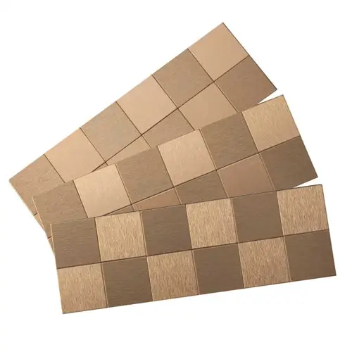 Square Matted 12 in. x 4 in. Brushed Champagne Metal Decorative Tile Backsplash (1 sq. ft.)