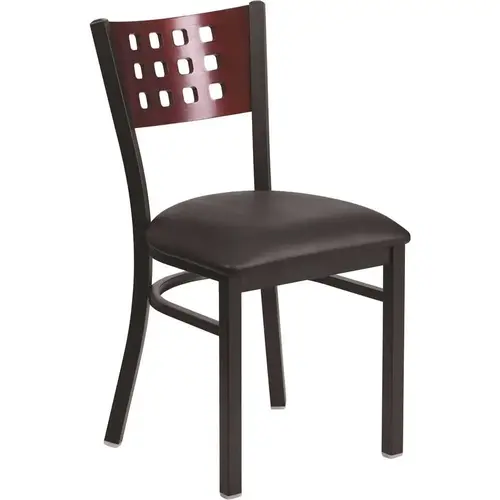 Mahogany Wood Back/Black Vinyl Seat/Black Metal Frame Metal Side Chair Mahogany Wood Back/Black Vinyl Seat/Black Metal Frame Metal Side Chair