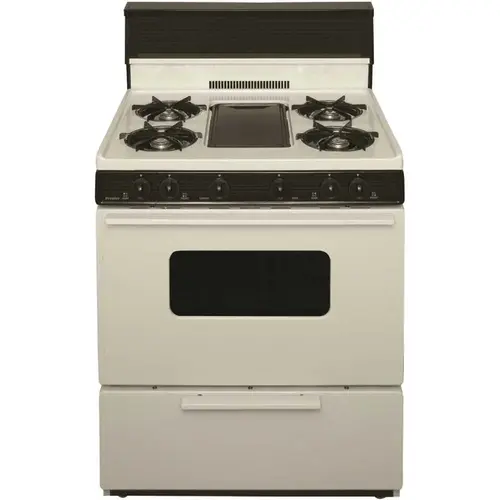 30 in. 3.91 cu. ft. Battery Spark Ignition Gas Range in Biscuit with Black Trim 30 in. 3.91 cu. ft. Battery Spark Ignition Gas Range in Biscuit with Black Trim