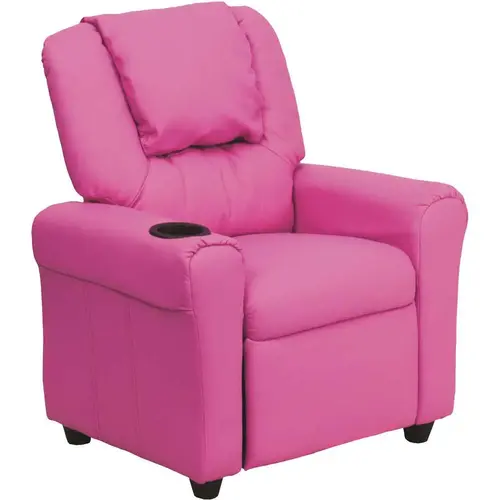 Contemporary Hot Pink Vinyl Kids Recliner with Cup Holder and Headrest Contemporary Hot Pink Vinyl Kids Recliner with Cup Holder and Headrest