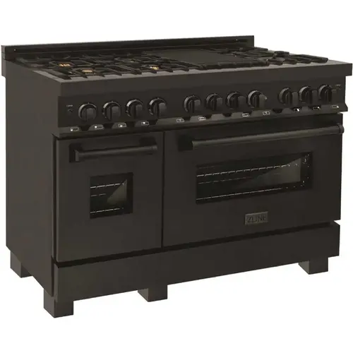 48 in. 7 Burner Double Oven Dual Fuel Range with Brass Burners in Black Stainless Steel 48 in. 7 Burner Double Oven Dual Fuel Range with Brass Burners in Black Stainless Steel