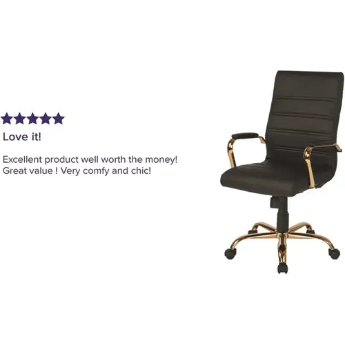 Whitney High Back Faux Leather Swivel Ergonomic Office Chair in Black/Gold Frame with Arms Whitney High Back Faux Leather Swivel Ergonomic Office Chair in Black/Gold Frame with Arms