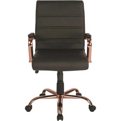 Whitney Mid-Back Faux Leather Swivel Ergonomic Office Chair in Black/Rose Gold Frame with Arms Whitney Mid-Back Faux Leather Swivel Ergonomic Office Chair in Black/Rose Gold Frame with Arms