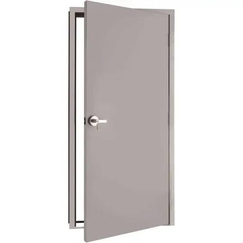 36 in. x 84 in. Fire-Rated Gray Left-Hand Flush Entrance Steel Prehung Commercial Door with Welded Frame and Hardware
