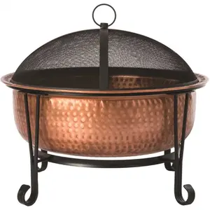 Fire Sense 62665 Palermo 26 in. x 21 in. Round Hammered Wood Burning Fire Pit in Copper with Fire Tool