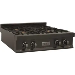 ZLINE Kitchen and Bath RTB-BR-30 30 in. 4 Burner Front Control Gas Cooktop with Brass Burners in Black Stainless Steel