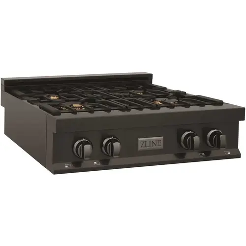 30 in. 4 Burner Front Control Gas Cooktop with Brass Burners in Black Stainless Steel