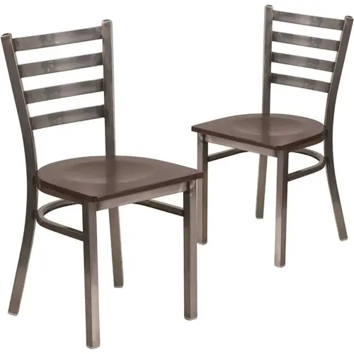 Walnut Wood Seat/Clear Coated Metal Frame Restaurant Chairs Walnut Wood Seat/Clear Coated Metal Frame Restaurant Chairs
