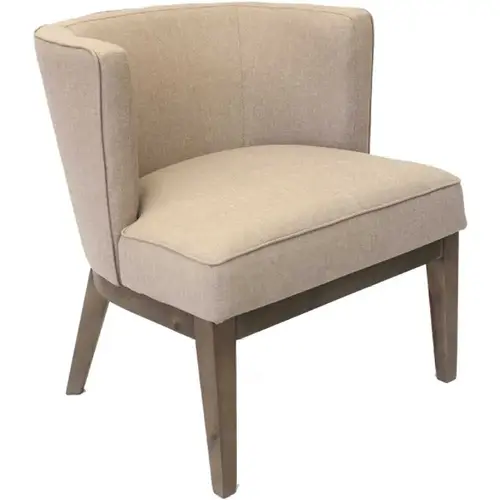 Designer Guest Chair Beige Linen Fabric Driftwood Wood Comfort Cushions Designer Guest Chair Beige Linen Fabric Driftwood Wood Comfort Cushions