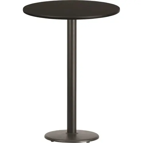 30 in. Round Black Laminate Table Top with 18 in. Round Bar Height Table Base 30 in. Round Black Laminate Table Top with 18 in. Round Bar Height Table Base