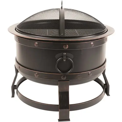 Killian 28 in. Round Steel Fire Pit in Rubbed Bronze with Cooking Grid Killian 28 in. Round Steel Fire Pit in Rubbed Bronze with Cooking Grid
