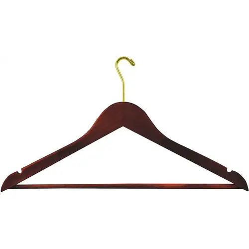 Mens Hanger Walnut Contoured Locking Bar Small Hook in Brass - pack of 100 Mens Hanger Walnut Contoured Locking Bar Small Hook in Brass - pack of 100