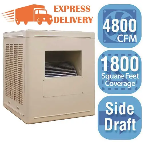 4,800 CFM Side-Draft Aspen Evaporative Cooler for 1,800 sq. ft. (Motor not Included) White 4,800 CFM Side-Draft Aspen Evaporative Cooler for 1,800 sq. ft. (Motor not Included) White