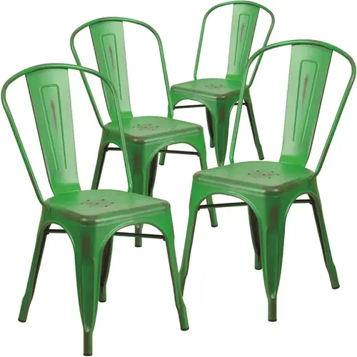 Stackable Metal Outdoor Dining Chair in Green Stackable Metal Outdoor Dining Chair in Green