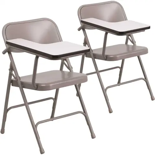 Metal Folding Tablet Arm Chairs in Beige Metal Folding Tablet Arm Chairs in Beige